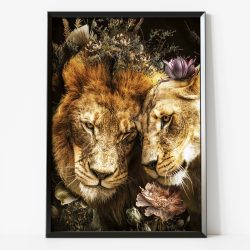 quadro de leão e leoa floral 02