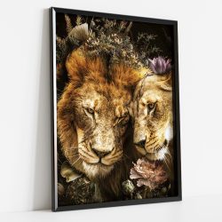 quadro de leão e leoa floral 04