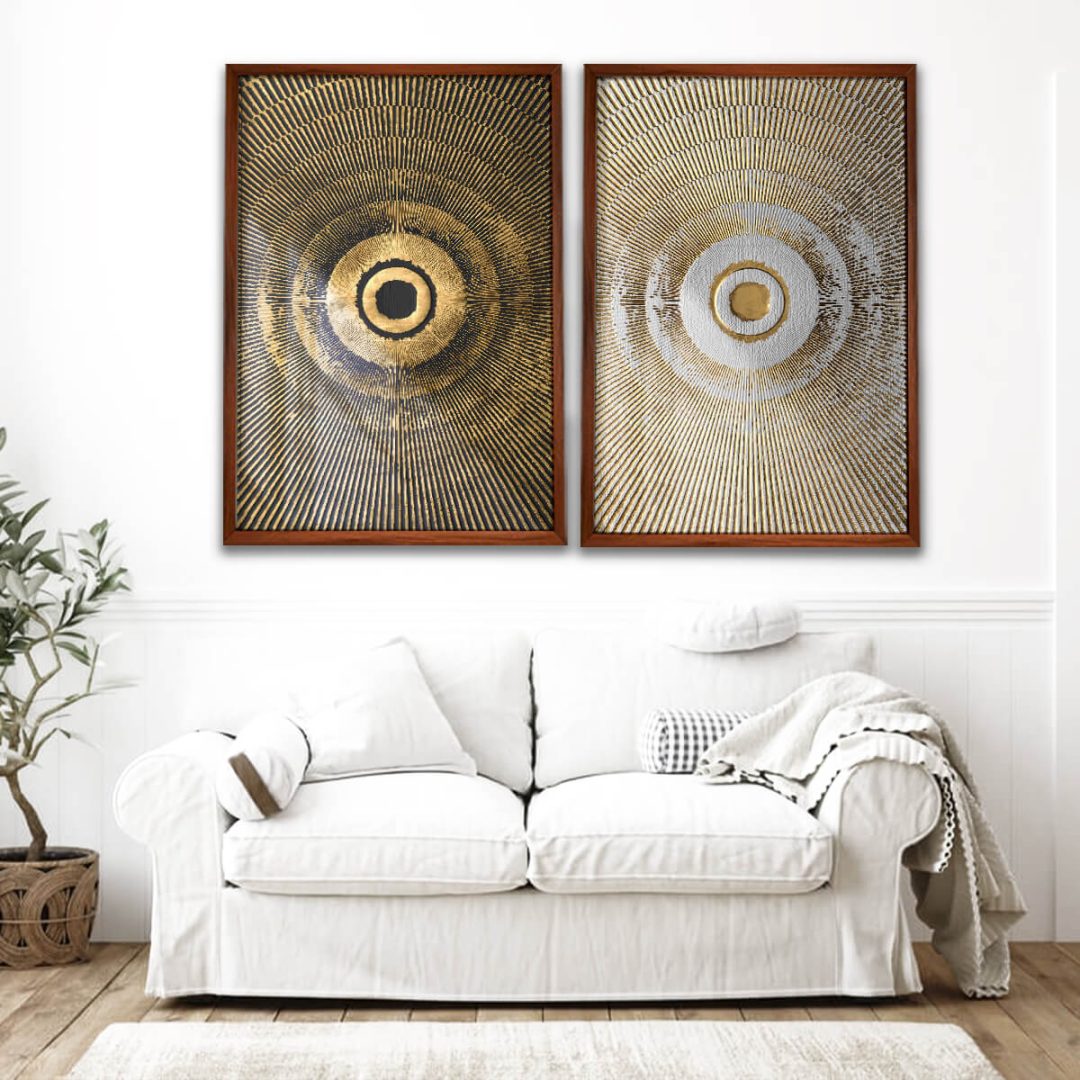 Quadro Abstrato Circulo Preto E Dourado 01