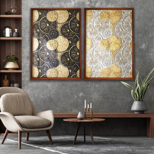 Quadro Abstrato Lemon Dourado Preto e Branco (Duplo) 01