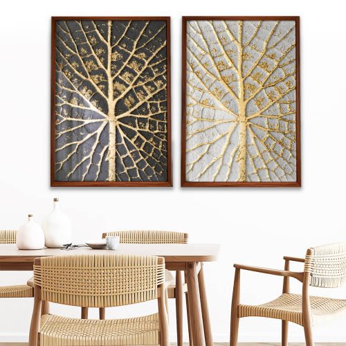 Quadro Abstrato Arvore Dourado Preto e Branco (Duplo) 02