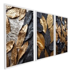 Quadro Folhas Dourado Preto e Branco 03