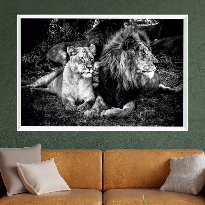 Quadro Leão e Leoa Preto e Branco Savanna 01