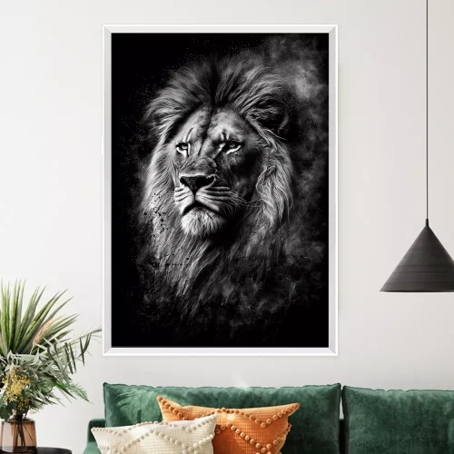 Quadro Leão Preto e Branco Inspirador, Quais são as melhores dicas para cuidar e manter os quadros decorativos? Para cuidar e manter os quadros decorativos em ótimo estado, é importante preservar a cor e a integridade das obras. Evite expor os quadros à luz direta do sol e limpe-os com cuidado, utilizando materiais adequados para não danificar a pintura.