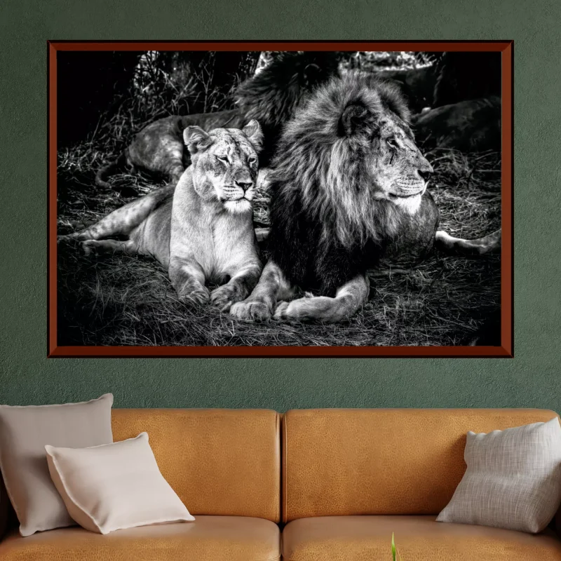 Quadro Leão e Leoa Preto e Branco Savanna 02