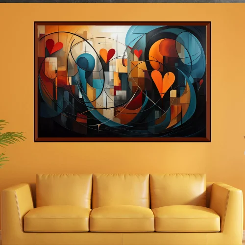 Quadro Abstrato Sinfonia dos Corações, Existem diferentes formatos de quadros para escolher? Sim, existem diferentes formatos de quadros, como quadrados, retangulares, horizontais e verticais. Essa escolha depende da composição visual que se deseja criar e do espaço disponível no escritório.