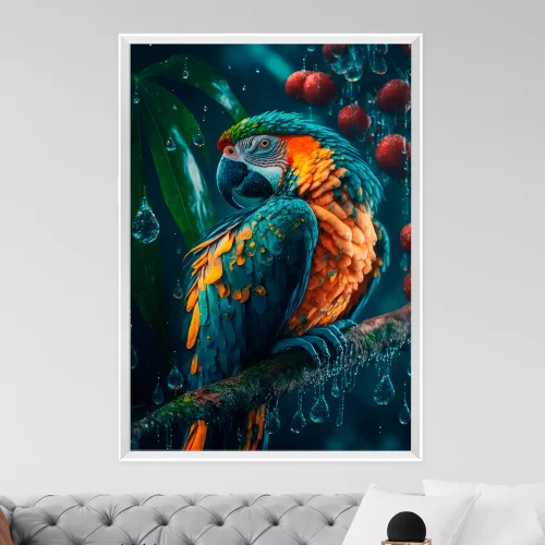 Quadro Arara Entre Folhas e Gotas 01