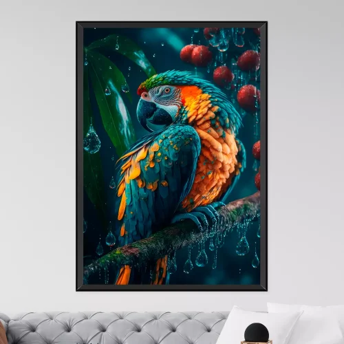 Quadro Arara Entre Folhas e Gotas 03