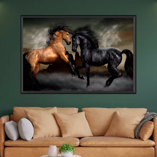 Quadro Cavalos em Confronto Chamas da Guerra 03