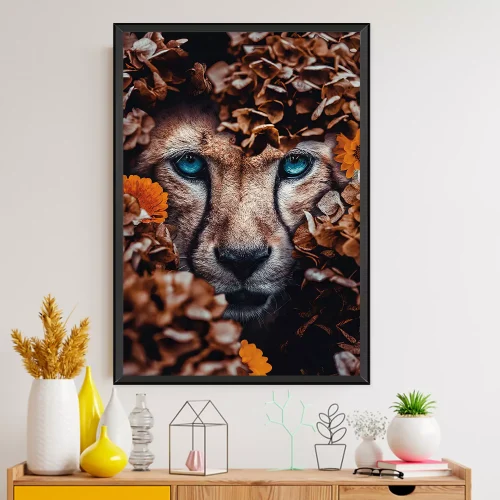 Quadro Guepardo Floral Olhar Selvagem 01