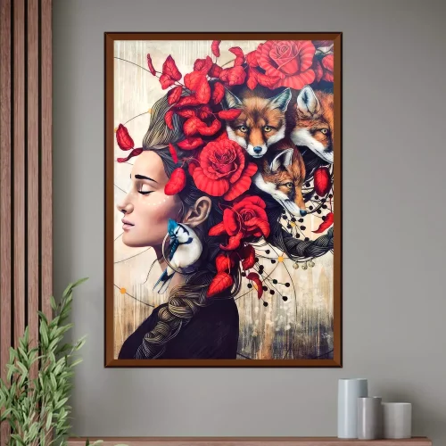 Quadro Mulher Flores e Feras 01
