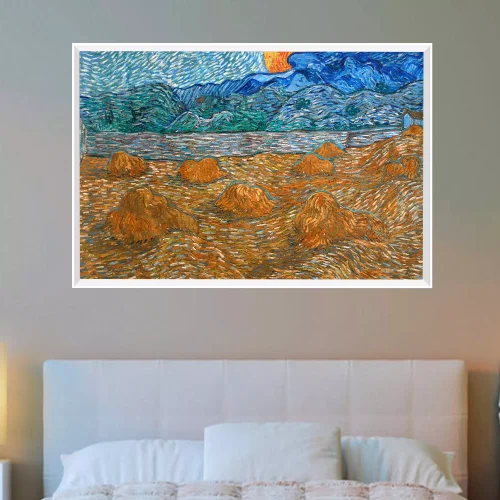 Quadro Van Gogh Paisagem Feixes Trigo e Lua (1889) 01