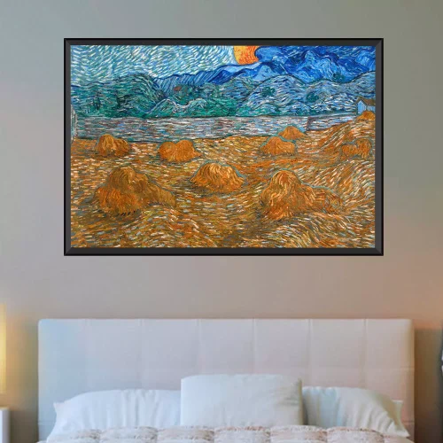 Quadro Van Gogh Paisagem Feixes Trigo e Lua (1889) 03 Quadro para Quarto