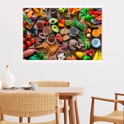 Quadro Cozinha Mosaico de Vitaminas, Com que frequência devo realizar a manutenção dos meus quadros decorativos? Add Image A frequência de manutenção dos quadros decorativos pode variar dependendo do ambiente em que estão localizados e do grau de exposição a fatores prejudiciais. É recomendável realizar inspeções regulares e limpezas leves para garantir a conservação contínua dos quadros.